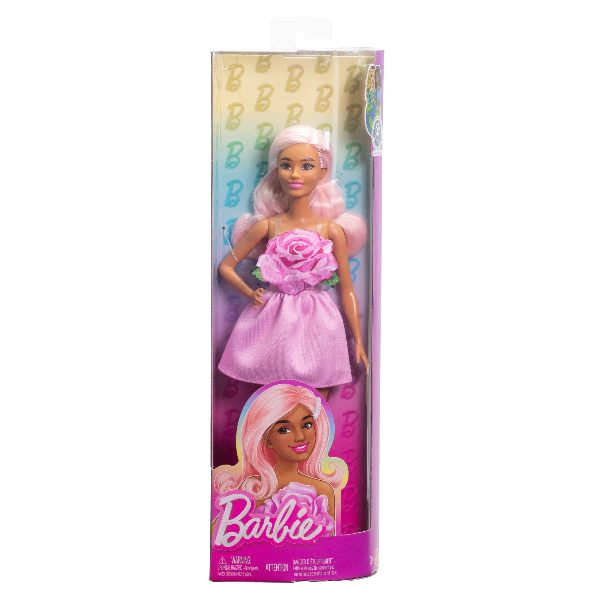 Barbie Fashionistas Puppe Nr. 238 in einem trägerlosen Rosenkleid, rosa Haare mit Spangenzubehör – Bild 6