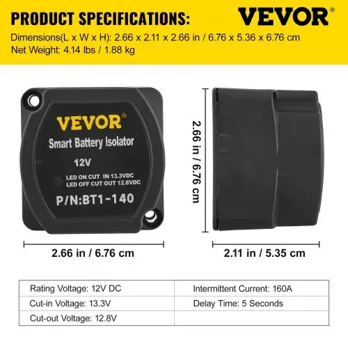 VEVOR Doppelbatterie Trennrelais 12 V Split Charge Kit, spannungsempfindliches Relais Set -30-105 ℃, automatisches Ladegerät & 4m Kabel Set für Lastwagen, Wohnmobil, Werkstatt, Auto & Schiff – Bild 6