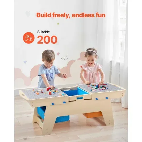 VEVOR Kindertisch 905 x 497 x 393 mm, Aktivitätstisch aus Holz, Mehrzweck-Spieltisch mit 200 Bausteinen und 3 Aufbewahrungsbehältern, Bausteintisch, Geschenk für Kinder ab 3 Jahren, Holzfarbe VEVOR Kindertisch 905 x 497 x 393 mm, Aktivitätstisch aus Holz, Mehrzweck-Spieltisch mit 200 Bausteinen und 3 Aufbewahrungsbehältern, Bausteintisch, Geschenk für Kinder ab 3 Jahren, Holzfarbe