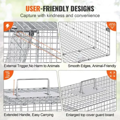 VEVOR Marderfalle, 1067 x 406 x 457 mm Lebendfalle aus verzinktem Eisen, faltbare Tierfalle mit Griff Drahtfalle für streunende Hunde, Gürteltiere, Waschbären, Murmeltiere, Füchse – Bild 2