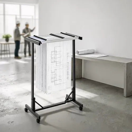 VEVOR Mobiles Blueprint-Aufbewahrungsregal, Verstellbarer Blueprint-Halter, inkl. 12 Aluminiumklemmen (762 mm), Rollen, Präsentationsständer für Akten, Pläne, Poster, Büro & Zuhause – Bild 7