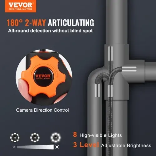 VEVOR Gelenk-Endoskopkamera mit Licht, Zweiwege-Gelenk-Endoskop-Inspektionskamera mit 6,4 mm kleinem Objektiv, 5 Zoll IPS 1080P HD-Bildschirm, 8-facher Zoom, 8 LED-Lichtkamera für Auto, Sanitär (4,9 Fuß) VEVOR Gelenk-Endoskopkamera mit Licht, Zweiwege-Gelenk-Endoskop-Inspektionskamera mit 6,4 mm kleinem Objektiv, 5 Zoll IPS 1080P HD-Bildschirm, 8-facher Zoom, 8 LED-Lichtkamera für Auto, Sanitär (4,9 Fuß)
