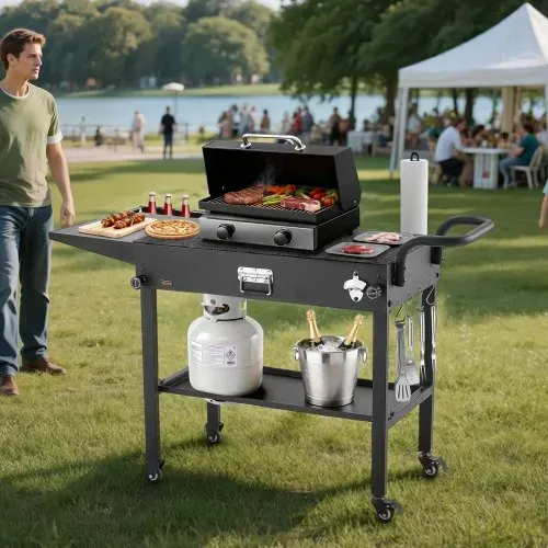 VEVOR Grillwagen Outdoor 787x432 mm (Tischplattengröße), Klappbarer Grilltisch mit Taschentuchhalter & Haken & Rädern & Seitentisch, Grillvorbereitungstisch Servierwagen für Picknick Küche Garten – Bild 7