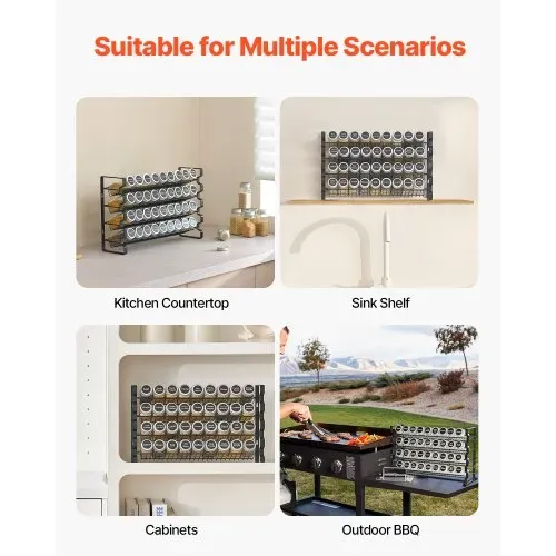 VEVOR 4-stöckiges Gewürzregal Gewürzhalter mit 36 leeren Gewürzgläser & Gestell & Gewürzetiketten & Trichter-Komplettset, Gewürz-Organizer für Küchen Schrank Speisekammer (463 x 118 x 282 mm) – Bild 5