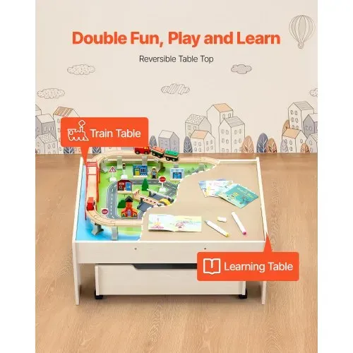 VEVOR Holz Aktivitätstisch, 100-teilig, Eisenbahntisch mit rollender Schublade, 3-in-1-Holzeisenbahn-Set zum Spielen, Malen, Lesen, Essen, kreatives Spielzeug-Set für Kinder ab 3 Jahren VEVOR Holz Aktivitätstisch, 100-teilig, Eisenbahntisch mit rollender Schublade, 3-in-1-Holzeisenbahn-Set zum Spielen, Malen, Lesen, Essen, kreatives Spielzeug-Set für Kinder ab 3 Jahren