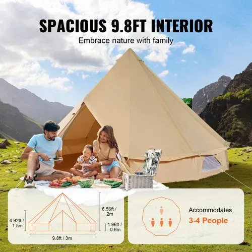 VEVOR Canvas-Glockenzelt 3 m 4-Jahreszeiten-Canvas-Zelt für Camping mit Herdanschluss – Bild 3