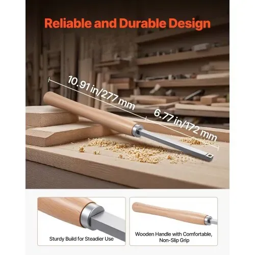 VEVOR Drechseleisen-Set, 6-teilig, Drechselmesser in Holzkoffer, Drechselwerkzeug-Satz für Holz, Holzdrehwerkzeug mit Diamant-, runde und quadratische Hartmetalleinsätze, Rockwellhärte von 80–90 – Bild 3