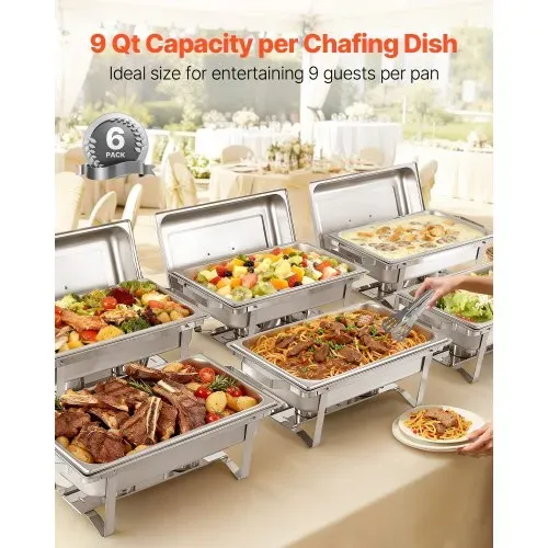 VEVOR rechteckiger Chafing Dish Set 8,5 L Speisenwärmer (6 Stk.) Buffet Warmhaltebehälter mit Griff & 3 Lebensmittelzangen & Deckel & Brennstoffhalter, geeignet für Bankett Party Hochzeit Silber – Bild 2