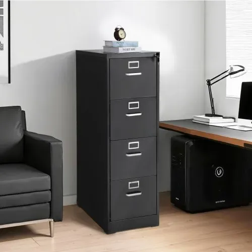 VEVOR Aktenschrank mit 4 Schubladen und Schloss, vertikale Büroschränke aus Metall für Homeoffice, Lagerschrank Materialschrank mit abnehmbarer Hängestange, für Akten im A4 (schwarz) – Bild 7