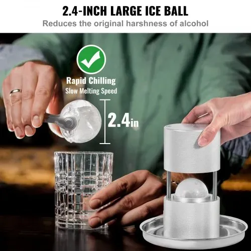 VEVOR Eiswürfelbereiter Eiswürfelformen Satz 60 mm, Eiswürfelform Eiskugelform mit Tropfschale & Eiszange & Glas, Strapazierfähige Eiswürfelformen Eiswürfelbehälter Silber Whisky, Americano – Bild 3