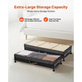 VEVOR Unterbettkommode Unterbettaufbewahrungstasche aus Oxford-Gewebe 2 Stk. rollbar (915 x 460 x 185 mm) Unterbettbehälter mit transparentem Deckel, mobile Aufbewahrungsbox für Kleidung Schuhe VEVOR Unterbettkommode Unterbettaufbewahrungstasche aus Oxford-Gewebe 2 Stk. rollbar (915 x 460 x 185 mm) Unterbettbehälter mit transparentem Deckel, mobile Aufbewahrungsbox für Kleidung Schuhe
