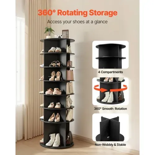 VEVOR Schuhregal Schuhschrank für 28 Paar Schuhe (7-stöckig) 360° drehbar, platzsparende Schuhaufbewahrung, Schuhablage für Schlafzimmer Wohnzimmer Eingangsbereich, Schwarz 598 x 598 x 1805 mm VEVOR Schuhregal Schuhschrank für 28 Paar Schuhe (7-stöckig) 360° drehbar, platzsparende Schuhaufbewahrung, Schuhablage für Schlafzimmer Wohnzimmer Eingangsbereich, Schwarz 598 x 598 x 1805 mm