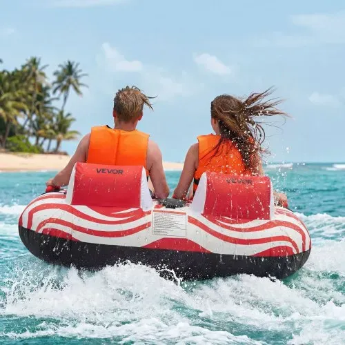 VEVOR Towable Tube für Boote, Wassersport-Schleppreifen für 2 Personen, bis 154 kg Tragfähigkeit, mit Kompletter Nylonabdeckung, Gepolsterten Griffen und Sicherheitsventil, für Seen und Flüsse, Rot – Bild 7
