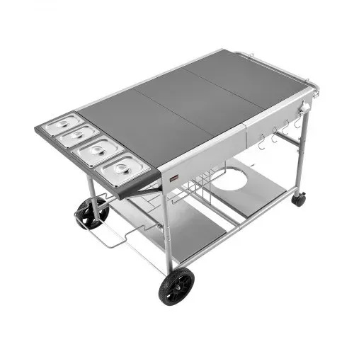 VEVOR Grillwagen Outdoor 925x595x25 mm (Tischplattengröße), Rollbarer Grilltisch mit 4 Gewürzbehältern & Rädern & Deckeln & Haken, Grillvorbereitungstisch Servierwagen für Picknick Küche Garten – Bild 8