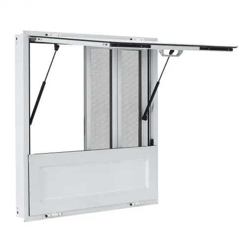 VEVOR Verkaufsfenster für Foodtrucks 915 x 915 x 110 mm Aluminiumlegierung, Konzessionsfenster Regenschutz, bis 85° Aufklappbar, Klappbarer Ablage, mit 4 Verschiebbaren Fliegengittern und Schlepphaken – Bild 8