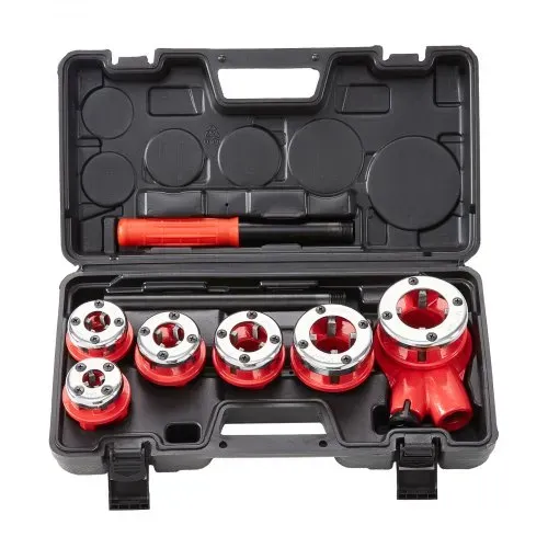 VEVOR 6-tlg. Set Gewindeschneidkluppe Rohrgewindeschneidsatz Kluppe Gewindeschneider 0,64cm NPT – 1-0,64cm NPT im Koffer 9SICR-Schneidkopf Ideal für Baugewerbe Sanitärindustrie usw. – Bild 10