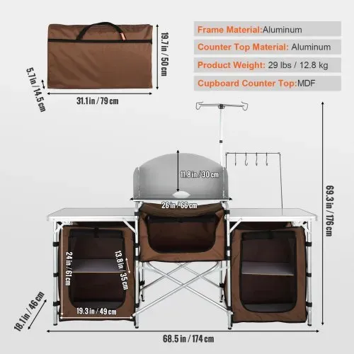 VEVOR Campingküche Campingschrank 174 x 176 x 46 cm, Tischküche mit Lampenmast & Haken Reiseküche, Faltbar Outdoor Küchenbox Aluminiumgestell Küchenschrank Campingkocher für Camping, Picknick usw. – Bild 6