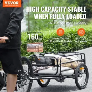 VEVOR Fahrradanhänger, 72 kg Tragkraft, robuster Fahrradwagen, kompakte Aufbewahrung und Schnellverschluss mit Universalkupplung, 40,6 cm Räder, passend für 55,9–71,1 cm große Fahrradräder VEVOR Fahrradanhänger, 72 kg Tragkraft, robuster Fahrradwagen, kompakte Aufbewahrung und Schnellverschluss mit Universalkupplung, 40,6 cm Räder, passend für 55,9–71,1 cm große Fahrradräder