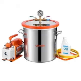 VEVOR Vakuumpumpe mit 18,9 L Vakuumkammer, 3,5 CFM 99 L/min, 180 W, 1-stufige Unterdruckpumpe, Vacuum Pump Kit, 1,5 m Schlauch, zur Stabilisierung von Holz & Entgasung von Silikonharz VEVOR Vakuumpumpe mit 18,9 L Vakuumkammer, 3,5 CFM 99 L/min, 180 W, 1-stufige Unterdruckpumpe, Vacuum Pump Kit, 1,5 m Schlauch, zur Stabilisierung von Holz & Entgasung von Silikonharz