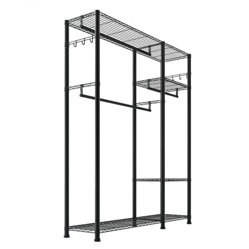 VEVOR Kleiderständer Garderobenständer (verstellbar) mit 3 Kleiderstangen & 363 kg Tragkraft & 6 Regalen & 8 Haken, offener Kleiderschrank für Schlafzimmer Bekleidungsgeschäft Garderobe Flur – Bild 9