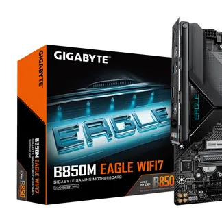 GIGABYTE B850M EAGLE WIFI7 Mainboard – AMD Ryzen 9000 Series CPUs, digitales 8+2+2-Phasen-VRM, bis zu 8200 MHz DDR5 (O.C.), 1× PCIe-5.0-M.2 + 1× PCIe-4.0-M.2, Wi-Fi 7, 2.5-GbE-LAN, USB 3.2 Gen 2 GIGABYTE B850M EAGLE WIFI7 Mainboard – AMD Ryzen 9000 Series CPUs, digitales 8+2+2-Phasen-VRM, bis zu 8200 MHz DDR5 (O.C.), 1× PCIe-5.0-M.2 + 1× PCIe-4.0-M.2, Wi-Fi 7, 2.5-GbE-LAN, USB 3.2 Gen 2