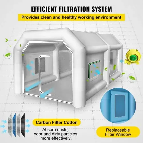 VEVOR Aufblasbares Spritzkabinenzelt nach Maß, Aufblasbares Lackierkabinenzelt 750 W + 350 W Auto Lackierkabine Arbeitsplatz 210D Oxford-Gewebe mit 2 Gebläsen 4 x 2,5 x 2,2 m Blau Autoparkgarage – Bild 4