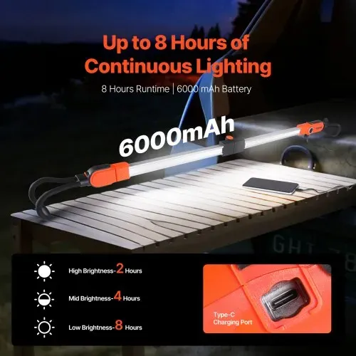 VEVOR Werkstattlampe 2300 LM, Arbeitsleuchte 6000 mAh, wiederaufladbares LED-Licht, Arbeitslampe für Mechaniker mit Haken, für Autoreparatur, Inspektion, Garage, Werkstatt, Notbeleuchtung – Bild 2