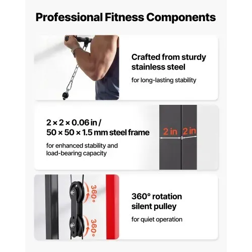 VEVOR Latzugstation, 3-in-1 Latzugturm, Kraftstation mit Latzugstange & Seilzug, bis 181 kg Belastbar, Krafttraining für Rücken Arme Schultern Bauch, Latzugmaschine für Fitnesscenter Zuhause, Schwarz – Bild 3