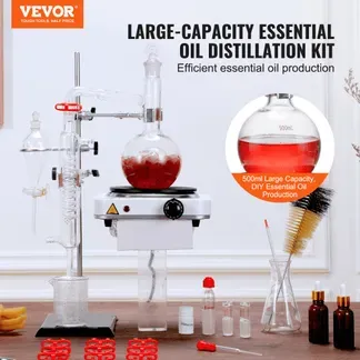 VEVOR Destillationsset für Ätherische Öle, 500 ml Destillationsapparat, 3,3 Boro-Laborglas-Destillationsset mit 1000 W Heizplatte und 24, 40 Gelenken, 33-teiliges Set VEVOR Destillationsset für Ätherische Öle, 500 ml Destillationsapparat, 3,3 Boro-Laborglas-Destillationsset mit 1000 W Heizplatte und 24, 40 Gelenken, 33-teiliges Set