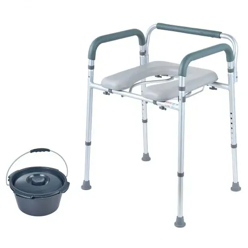 VEVOR Toilettenstuhl Nachtstuhl mit Gepolsterter Sitzfläche & Armlehnen, 7-stufig höhenverstellbar, 5,8 L Abnehmbarer Eimer, Einfach zu Montieren, 158 kg Fassungsvermögen, Erhöhter Toilettensitz – Bild 9