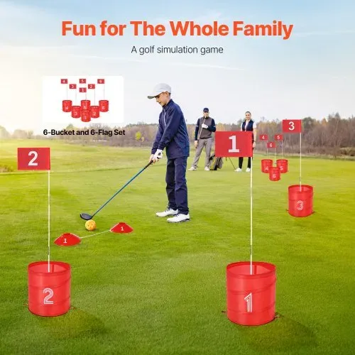 VEVOR Golfspiel Set, 6-Loch-Golfplatz, Übungsspiele für Golf im Eimer, Golf-Chipping-Spiel für den Außenbereich, tragbares Outdoor-Golfspiel, Ideal für Rasen, Hof, Camping, Park, Strand VEVOR Golfspiel Set, 6-Loch-Golfplatz, Übungsspiele für Golf im Eimer, Golf-Chipping-Spiel für den Außenbereich, tragbares Outdoor-Golfspiel, Ideal für Rasen, Hof, Camping, Park, Strand
