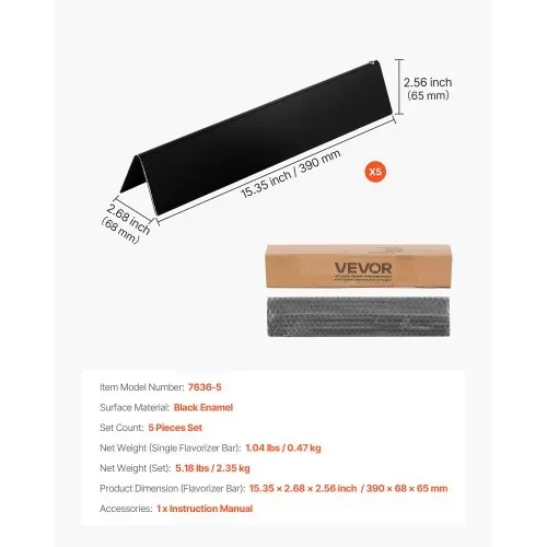 VEVOR 5 Flavorizer Bars Aromaschienen Flammenverteiler (porzellanemaillierter Stahl) für Grills (Weber Spirit I & II 300 Serie), einschließlich Spirit E-310, ll S-310, ll E-320, Hitzeschild Schwarz VEVOR 5 Flavorizer Bars Aromaschienen Flammenverteiler (porzellanemaillierter Stahl) für Grills (Weber Spirit I & II 300 Serie), einschließlich Spirit E-310, ll S-310, ll E-320, Hitzeschild Schwarz