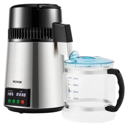 VEVOR Wasser Destillierer 1L / H Haushalt Silber Wasserdestilliergerät Destilliertes Wasser herstellen 750 W, Doppelter Bildschirm Edelstahl Distilleranlage mit Glaskanne Reinwasser destilieren – Bild 8
