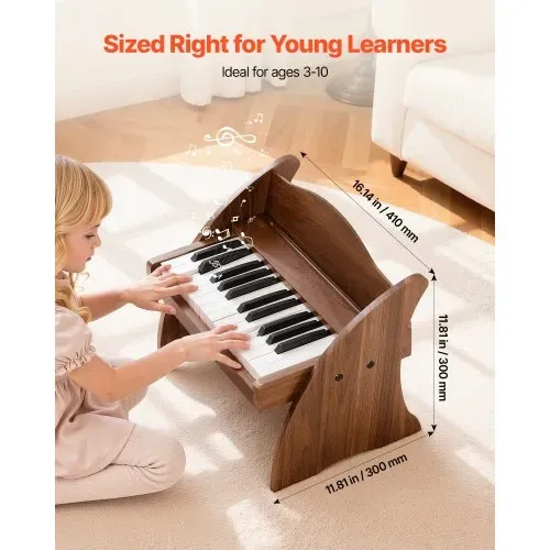 VEVOR Kinder-Keyboard, 25 Tasten, E-Piano, Holzklavier für Kinder ab 3 Jahren, Musikispielzeug mit Realistischem Klang, Dual-Power, Einstellbare Lautstärke, Musikalische Früherziehung, Walnussholz – Bild 2