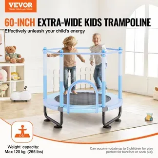 VEVOR Kindertrampolin Outdoor-Trampolin mini Freizeittrampolin 1545 mm für Kleinkinder mit Sicherheitsnetz & Basketballkorb, Geburtstagsgeschenk Weihnachtsspielzeug für Kinder ab 3 Jahren Blau VEVOR Kindertrampolin Outdoor-Trampolin mini Freizeittrampolin 1545 mm für Kleinkinder mit Sicherheitsnetz & Basketballkorb, Geburtstagsgeschenk Weihnachtsspielzeug für Kinder ab 3 Jahren Blau