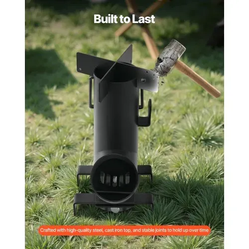 VEVOR Raketenofen, BBQ Rakete Holzofen aus Karbonstahl mit Tragetasche, zum Verbrennen von Zweigen, Stöcken oder Holzkohle zum Outdoor Kochen, Camping Outdoor-Campingkocher, Campinggrill – Bild 3