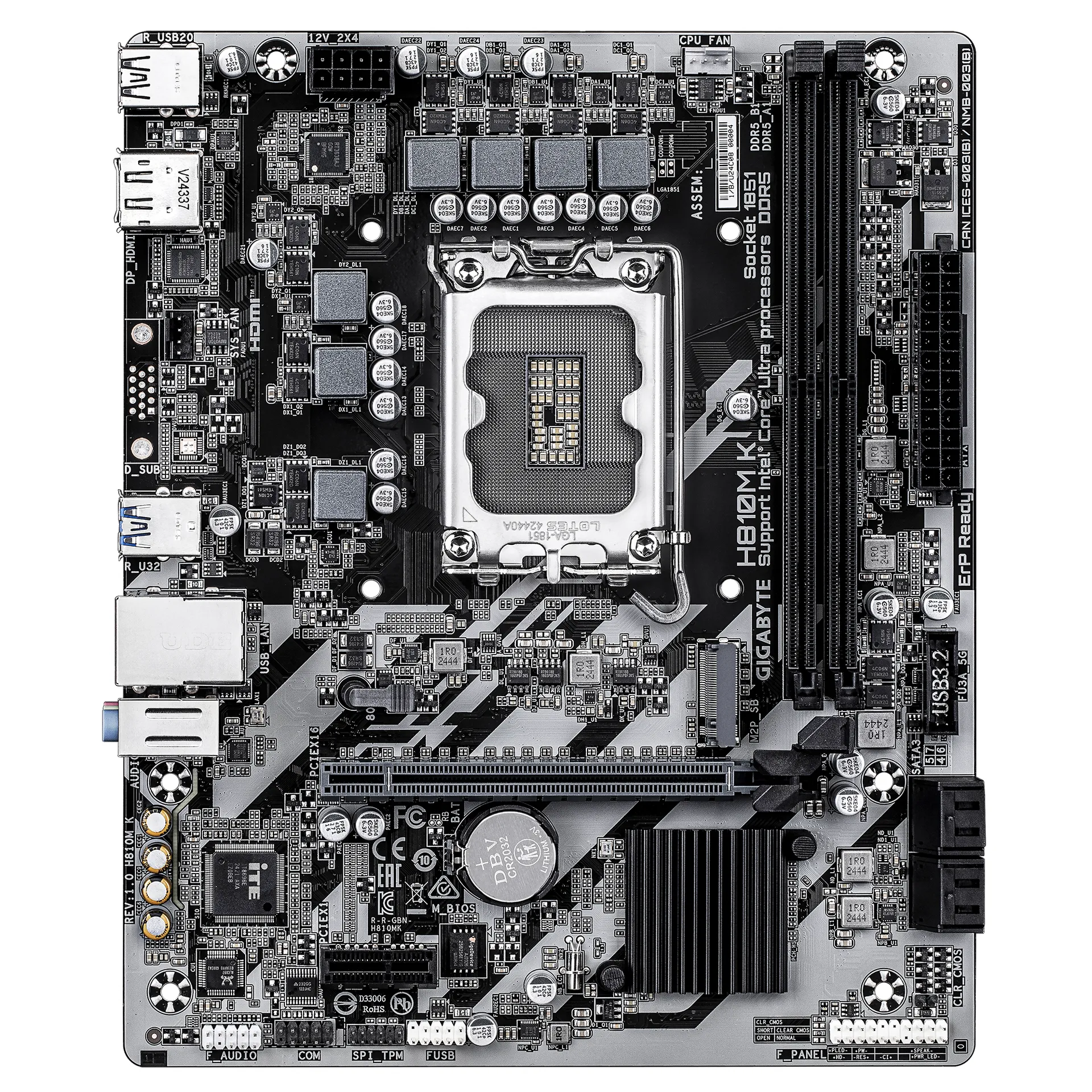 GIGABYTE H810M K Mainboard – Intel Core Ultra (Serie 2) Prozessoren, 3+1+2 Phasen VRM, bis zu 6400 MHz DDR5, 1 x M.2 PCIe 4.0, 1 GbE LAN, USB 3.2 Gen 1 – Bild 2