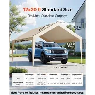 VEVOR Carport-Ersatzdach, 3,65×6,09 m, tragbare Garagenzeltplane, UV-beständige Autounterstandsplane, Carport-Abdeckung mit Ballfangnetzen, Beige, Rahmen nicht im Lieferumfang enthalten VEVOR Carport-Ersatzdach, 3,65×6,09 m, tragbare Garagenzeltplane, UV-beständige Autounterstandsplane, Carport-Abdeckung mit Ballfangnetzen, Beige, Rahmen nicht im Lieferumfang enthalten