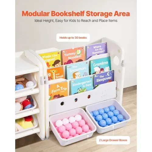 VEVOR Spielzeugaufbewahrung Bücherregal Spielzeugregal HDPE, 4-stöckige multifunktionale Ablage mit 10 flexiblen Kunststoffbehältern, für Schlafzimmer Klassenzimmer Kinderzimmer (Grau + Beige) – Bild 3