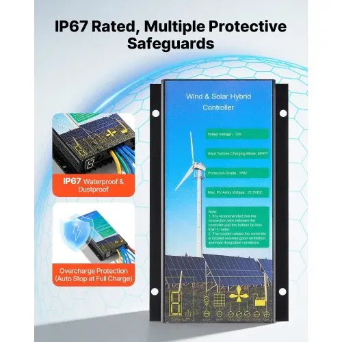 VEVOR 800W 12V Horizontale Windkraftanlage Windgenerator mit MPPT & PWM, 5 Rotorblätter, 3-Phasen-Wechselstrom, IP67 & Überladeschutz, Wind- & Solar-Hybridregler, Windturbine für Wohnhaus RV Marine – Bild 4