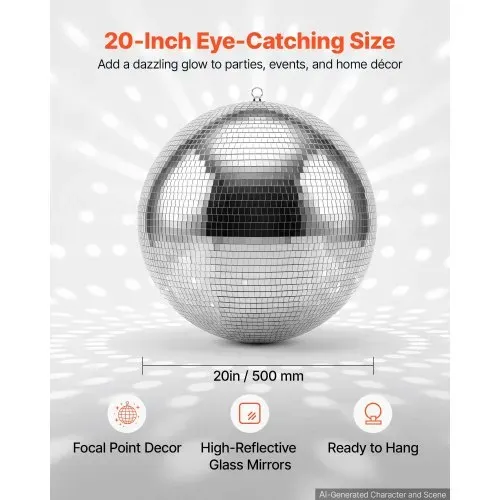 VEVOR Spiegelkugel Discokugel Mirrorball 500 mm Diskokugel mit Aufhängering, für Party- & Heimdekoration DJ Tanzclub, Equipment für Lichteffekte & Partybeleuchtung, 360°-Reflexion, Wiederverwendbar VEVOR Spiegelkugel Discokugel Mirrorball 500 mm Diskokugel mit Aufhängering, für Party- & Heimdekoration DJ Tanzclub, Equipment für Lichteffekte & Partybeleuchtung, 360°-Reflexion, Wiederverwendbar