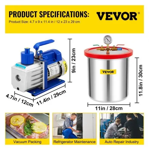 VEVOR Vakuumpumpe Unterdruckpumpe Vakuumkammer-Kit 19L 142L/min 1/3PS 1-stufig – Bild 6