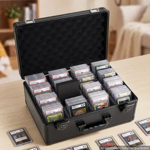 VEVOR Kartenaufbewahrungsbox für 152 PSA-Slab-Karten, Schwarze Kartenbox für 120 SGC, 100 BGS, 550 Toploader oder über 999 Lose Karten, mit 4 Reihen, 12 Trennfächern & TSA-zugelassenem Schloss – Bild 7