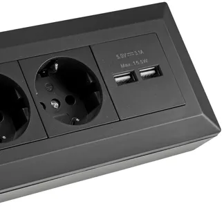 2-fach Steckdosenblock + 2x USB, schwarz 250V~/ 16A, Aufbaumontage, USB 3,1A 2-fach Steckdosenblock + 2x USB, schwarz 250V~/ 16A, Aufbaumontage, USB 3,1A