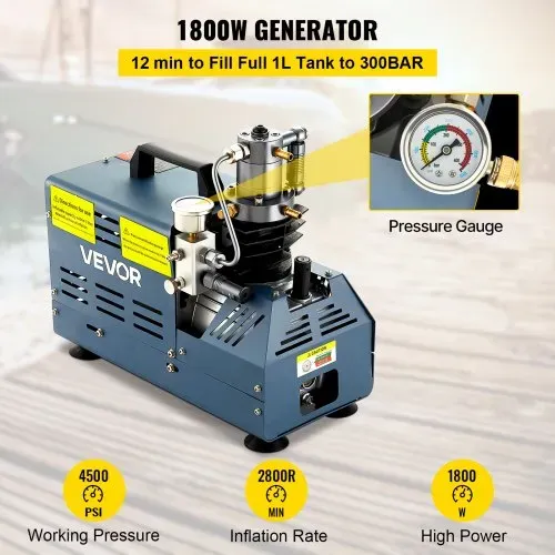 VEVOR Hochdruckkompressor, 300 Bar, Luftgewehrkompressor 1800 W, 220 V, automatischer Druckentlastung, geeignet für Paintball-Luftgewehre, PCP-Gewehre und Tauchflaschen VEVOR Hochdruckkompressor, 300 Bar, Luftgewehrkompressor 1800 W, 220 V, automatischer Druckentlastung, geeignet für Paintball-Luftgewehre, PCP-Gewehre und Tauchflaschen