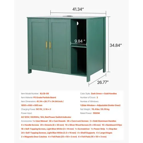 VEVOR Katzenschrank, 1050x680x885 mm, Katzenklo Schrank mit eingebauter Steckdose, Schublade & abnehmbarer Trennwand, passend für die meisten selbstreinigenden/intelligenten Katzentoiletten – Bild 6