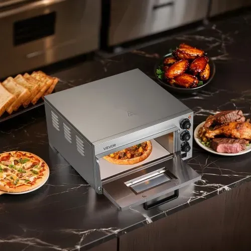 VEVOR Kommerzieller Pizzaofen für die Arbeitsplatte, 16 Zoll große Einzeldeckschicht, elektrischer Pizzaofen aus Edelstahl mit Stein und Griff, Mehrzweck-Pizzamaker für den Innenbereich zum Backen von Brezeln im Restaurant zu Hause – Bild 7