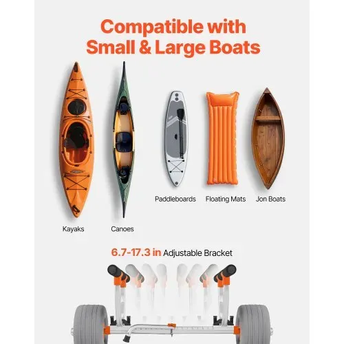 VEVOR Kajakwagen, 158 kg, Kanuwagen mit 30,5 cm aufblasbare PU-Reifen & Spanngurt, Bootswagen zum Transportieren von Kajaks, Kanus, Paddleboards, Jon-Booten, Wassersportgeräte, 810x990x570 mm – Bild 4