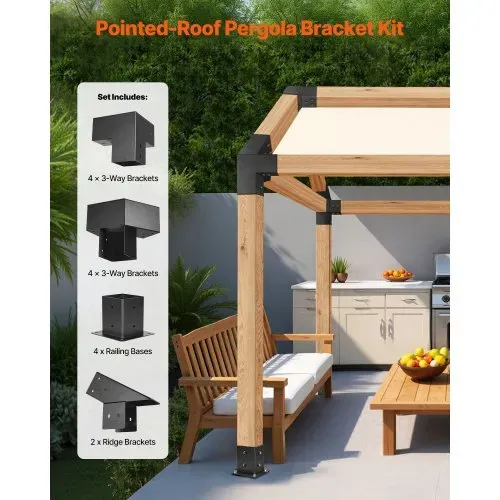 VEVOR Pfostenverbinder, Pfostennecke für Posten mit Innengröße von 92x92 mm, 3-Wege-/4-Wege-Pavillonhalterung mit Pfostensockeln & Firsthalterungen für Pergolen & Pavillons, 14-teilig – Bild 2