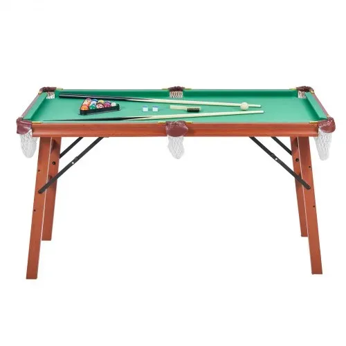 VEVOR klappbarer Billardtisch 140 cm tragbare Billardtische, faltbares, platzsparendes Unterhaltungsspielset, inklusive Ball/Queue/Rack/Kreide/Bürste, Braun mit grünem Tuch, für Freizeiträume – Bild 9